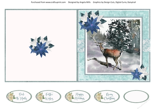 Christmas Scenes 25: Forest Deer 5 x 5 Cut & Fold Card with Sentiments