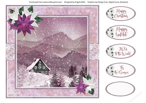Christmas Scenes 32: Snowy Winter Landscape 8 x 8 Card Front with Sentiment Toppers