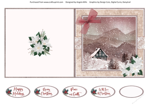 Christmas Scenes 31: Wintry Sepia Landscape 5 x 5 Cut & Fold Card with Sentiments