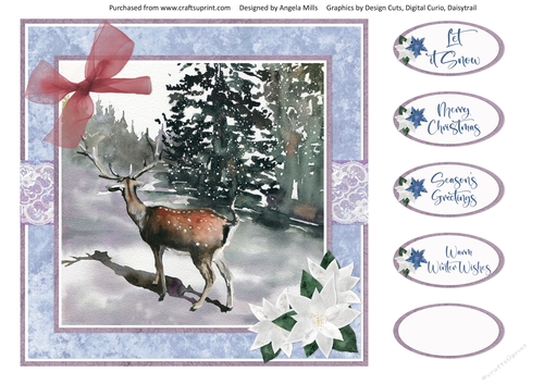 Christmas Scenes 26: Deer/Snowy Forest 8 x 8 Card Front with Sentiment Toppers