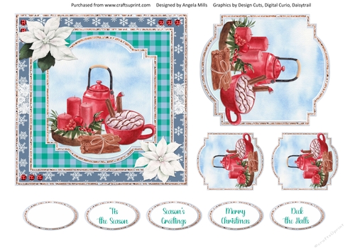Christmas Treats 5: Candles/White Poinsettias 6 x 6 Card Front with Toppers abd Sentimens