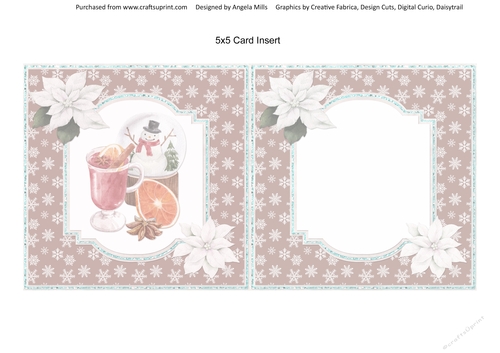Christmas Treats 9: Mulled Wine/Snowglobe/Poinsettias 5 x 5 Card Insert, Blank