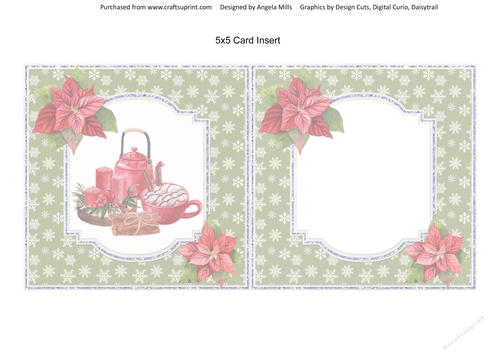 Christmas Treats 6: Candles/Poinsettias 5 x 5 Card Insert with Green/White Snowflake Background