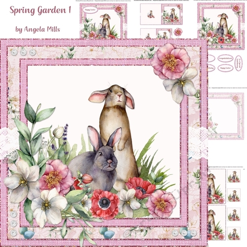 Spring Garden 1: Rabbits/Floral 7 x 7 Card Mini-Kit, 5 Sheets