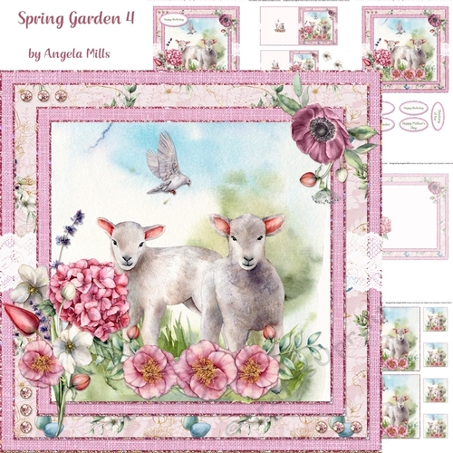 Spring Garden 4: Spring Lambs/Floral 7 x 7 Card Mini-Kit, 5 Sheets