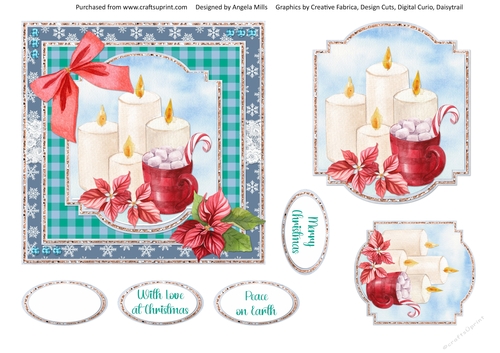 Christmas Treats 11: Candles & Poinsettias 6 x 6 Card Front with Toppers and Sentiments