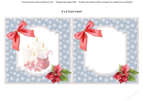 Christmas Treats 11: Candles & Poinsettias 6 x 6 Blank Card Insert with Snowflakes Background
