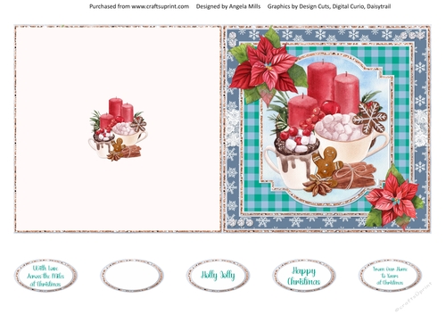 Christmas Treats 15: Red Candles & Poinsettias 5 x 5 Cut & Fold Card with Sentiments