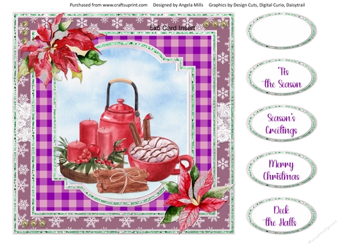 Christmas Treats 7: Red Candles/Cinnamon/Poinsettias 8 x 8 Card Front with Sentiments