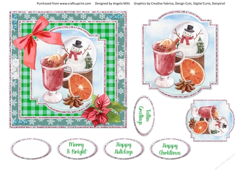 Christmas Treats 8: Snowglobe & Mulled Wine 6 x 6 Card Front with Toppers and Sentiments