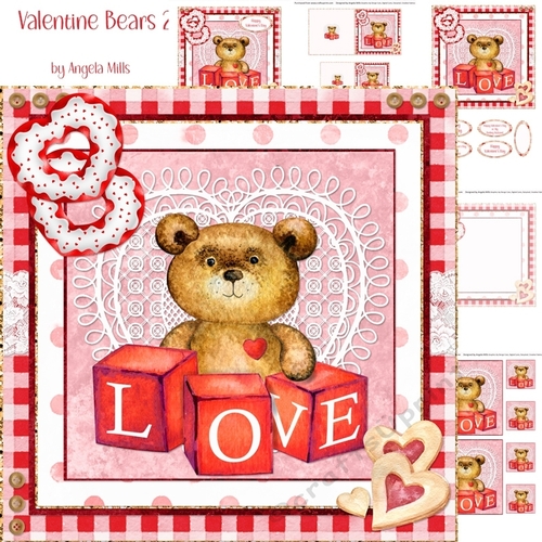Valentine Bears 2: Teddy Bear 7 x 7 Card Mini Kit, 5 Sheets, Red/White