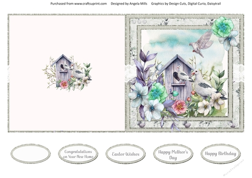 Spring Garden 12: Doves/Floral 5 x 5 Card Front with Sentiments, Neutrals