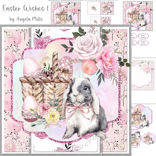 Easter Wishes 1: Bunny & Egg Basket 7 x 7 Card Mini Kit, 5 Sheets