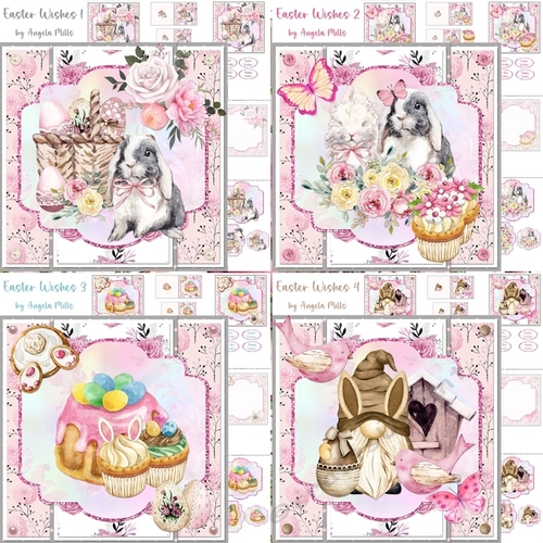 Easter Wishes 1-4 Bumper Kit, Four 7x7 Card Mini Kits, 21 Sheets