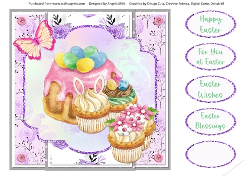 Easter Wishes 12: Easter Egg Cake & Cupcakes 8 x 8 Card Front and Sentiment Toppers