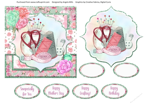 Crafts & Hobbies 5: Sew Fun 6 x 6 Card Front with Topper and Sentiments