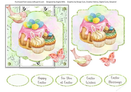 Easter Wishes 10: Easter Cake & Cupcakes 6 x 6 Card Front with Topper and Sentiments