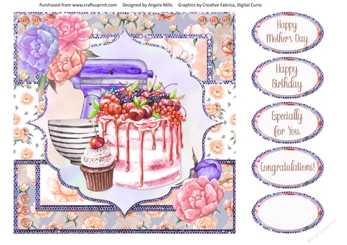 Crafts & Hobbies 13: Home Bakery 8 x 8 Card Front with Sentiments, Lilac/Peach