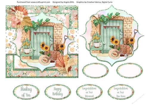 Crafts & Hobbies 14: Gardening 6 x 6 Card Front with Topper and Sentiments incl. 2 Blanks