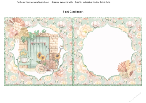 Crafts & Hobbies 14: Gardening 6 x 6 Card Insert, Green Floral Background, Blank