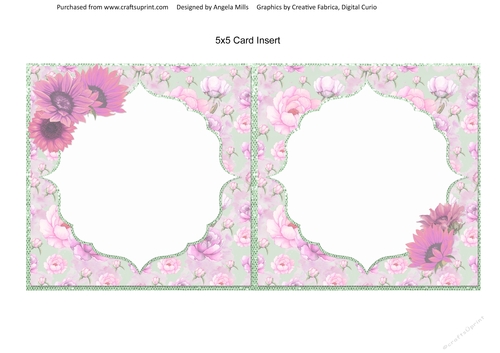 Crafts & Hobbies 9: Knitting Basket 5 x 5 Card Insert with Pink/Green Floral Background, Blank