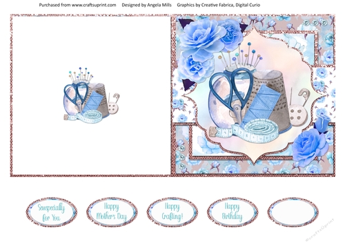 Crafts & Hobbies 6: Sew Fun 5 x 5 Quick Cut & Fold Card Front with Sentiments, Blue/White