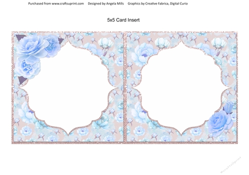 Crafts & Hobbies 6: Sew Fun 5 x 5 Card Insert with Blue/Grey Floral Background, Blank