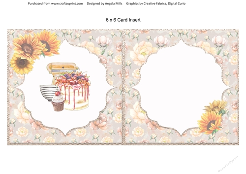 Crafts & Hobbies 11: Home Bakery 6 x 6 Card Insert with Gold/Taupe Floral Background, Blank