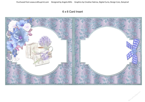 Shabby Lace Florals 5: Lavender Tea 6 x 6 Card Insert with Violet/Teal Floral Background, Blank