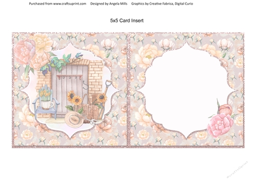 Crafts & Hobbies 15: Gardening 5 x 5 Card Insert with Peach/Yellow/Taupe Floral Background, Blank
