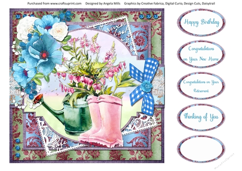 Shabby Lace Florals 13: Summer Garden 8 x 8 Quick Card Front with Sentiments