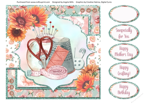 Crafts & Hobbies 7: Sew Fun 8 x 8 Quick Card Front with Sentiments