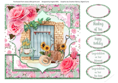 Crafts & Hobbies 16: Gardening 8 x 8 Quick Card Front with Sentiments
