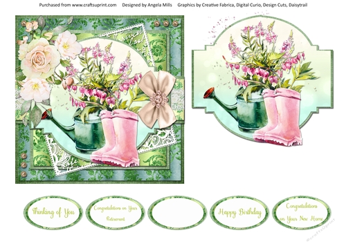 Shabby Lace Florals 11: Summer Garden 6 x 6 Card Front with Topper and Sentiments