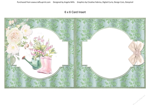 Shabby Lace Florals 11: Summer Garden 6 x 6 Card Insert with Green Floral Baclground, Blank
