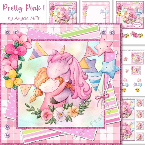 Pretty Pink 1: Unicorn Girl 7 x 7 Card Mini Kit with Age Captions 1-10, 6 Sheets