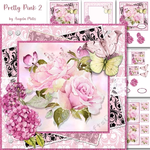 Pretty Pink 2: Roses & Hydrangeas 7 x 7 Card Mini Kit with Age Captions 30-90, 6 Sheets