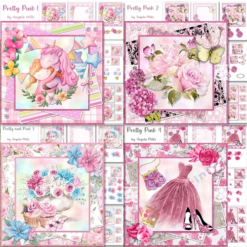 Pretty Pink 1 to 4 Bumper Kit 4 7x7 Card Mini Kits, Ages 1 to 90, 24 Sheets