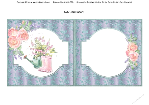 Shabby Lace Florals 12: Summer Garden 5 x 5 Card Insert with Teal/Violet Floral Background, Blank