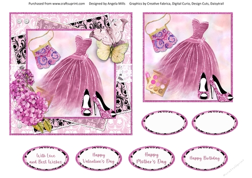 Pretty Pink 14: Party Dress & Shoes 6 x 6 Card Front with Topper and Sentiments