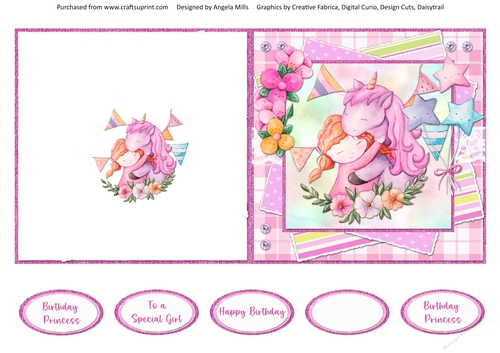 Pretty Pink 6: Unicorn Girl 5 x 5 Quick Cut & Fold Card with Sentiments