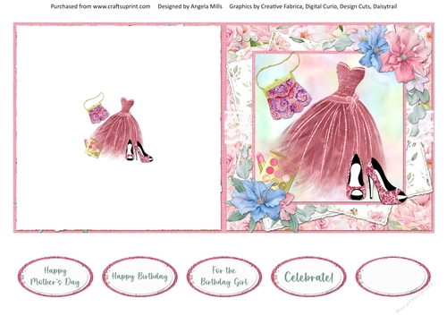 Pretty Pink 15: Party Dress & Shoes 5 x 5 Quick Cut & Fold Card with Sentiments