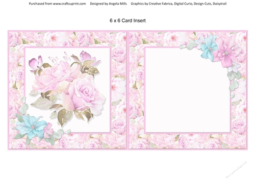 Pretty Pink 8: Rose Bouquet/Clematis 6 x 6 Card Insert with Pink Floral Background