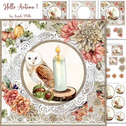 Hello Autumn 1: Owl & Candle 7 x 7 Card Mini Kit, 6 Sheets