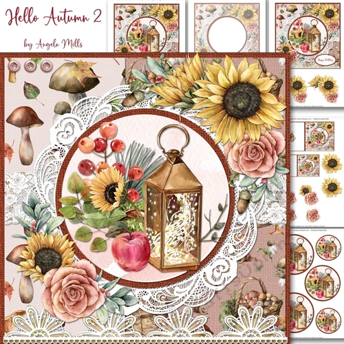 Hello Autumn 2: Lantern & Autumn Bouquet 7 x 7 Card Mini Kit, 6 Sheets