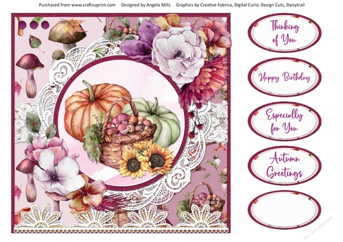 Hello Autumn 13: Autumn Harvest 8 x 8 Card Front with Sentiments
