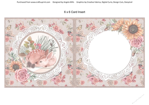 Hello Autumn 14: Forest Faun 6 x 6 Card Insert with Peach/Taupe Floral Background