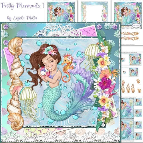 Pretty Mermaids 1: 7 x 7 Card Mini Kit, 6 Sheets