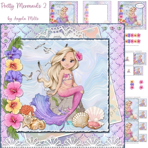 Pretty Mermaids 2: 7 x 7 Card Mini Kit, 6 Sheets