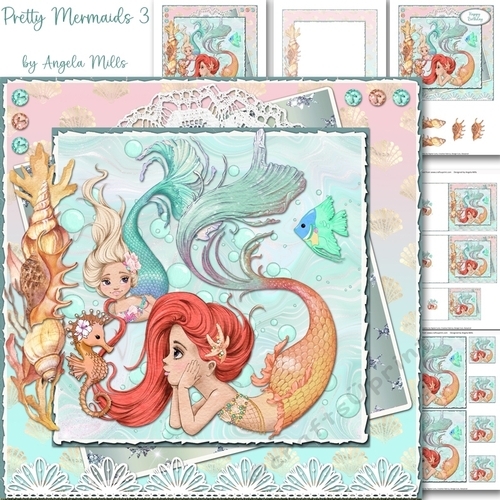 Pretty Mermaids 3: 7 x 7 Card Mini Kit, 6 Sheets